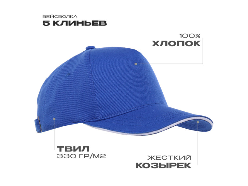 Бейсболка с кантом STAN 5 клиньев хлопок 330, 04, Синий