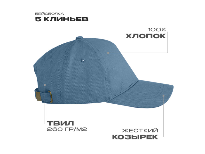 Бейсболка STAN 5 клиньев хлопок 260, 12, Деним
