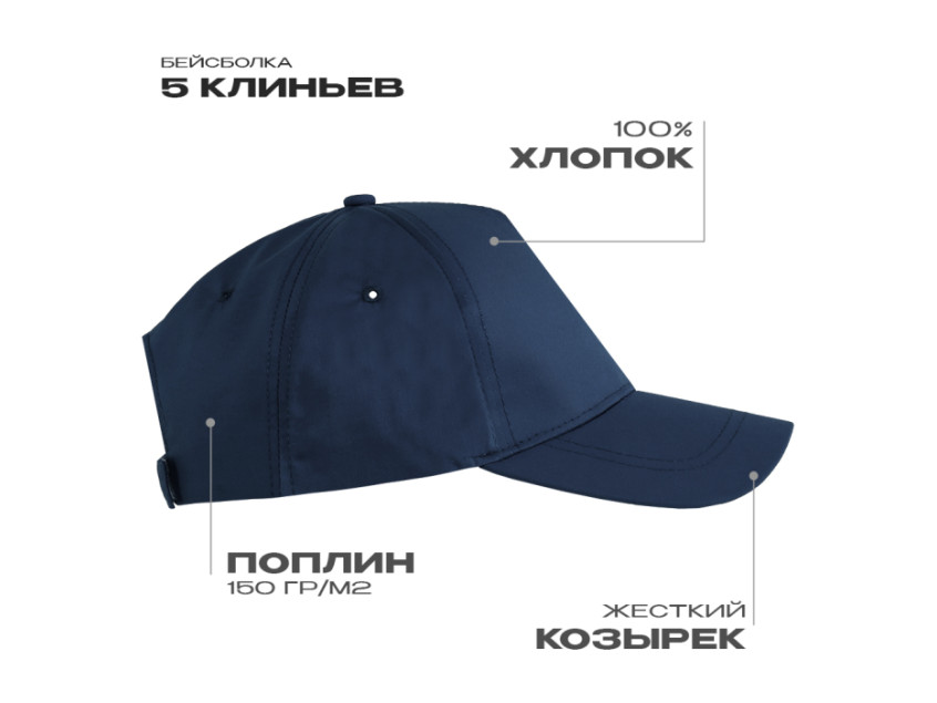Бейсболка STAN 5 клиньев хлопок, 150, 13, Тёмно-синий