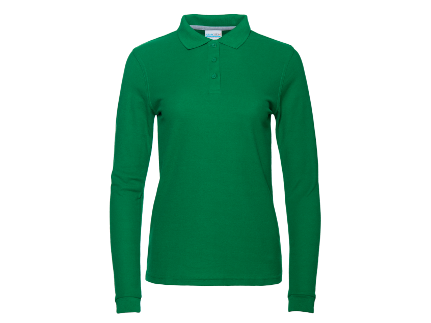 Рубашка поло женская STAN длинный рукав хлопок/полиэстер 185, 04SW, Зелёный