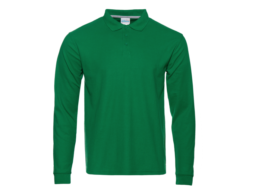 Рубашка поло унисекс STAN длинный рукав хлопок/полиэстер 185, 04S, Зелёный